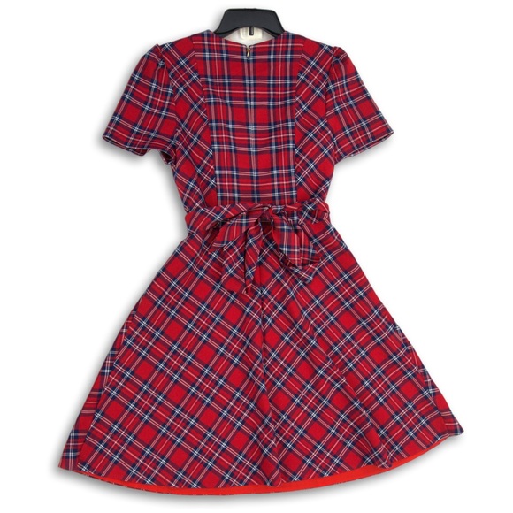 DRAPER JAMES Angie Plaid Red Belted Fit & Flare Dress Christmas Holiday NWT Sz 8 - Picture 9 of 16